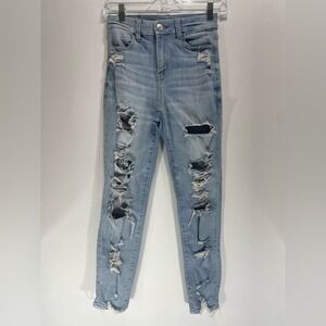 American Eagle Curvy Hi-Rise Jegging Crop Jeans | Distressed | Size 0